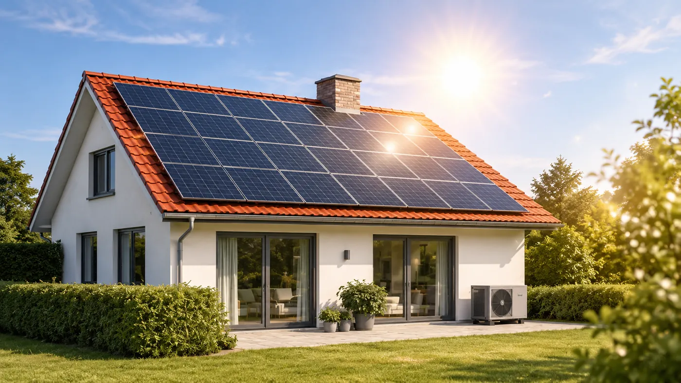 Villa med solceller på taget